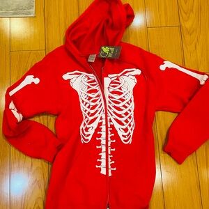 Red Skeleton grunge style Print Hoodie